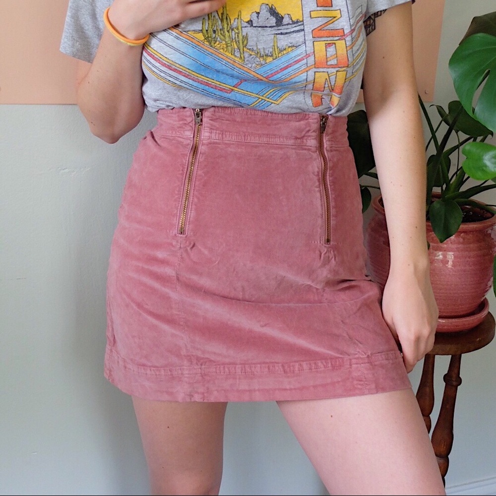 Madewell Pink Velvet Mini Skirt with Zipper Detail